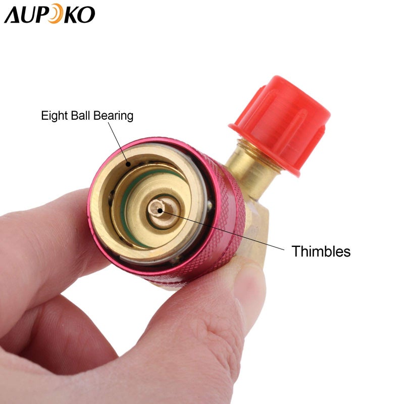 Aupoko R12 to R134A Conversion Quick Connect Coupler Kit, High/Low Side 90 Degree Angle Quick Coupler Manifold Gauge Set with R134A 1/2" Female x 1/4" SAE Male Tank Adapter - Image 4